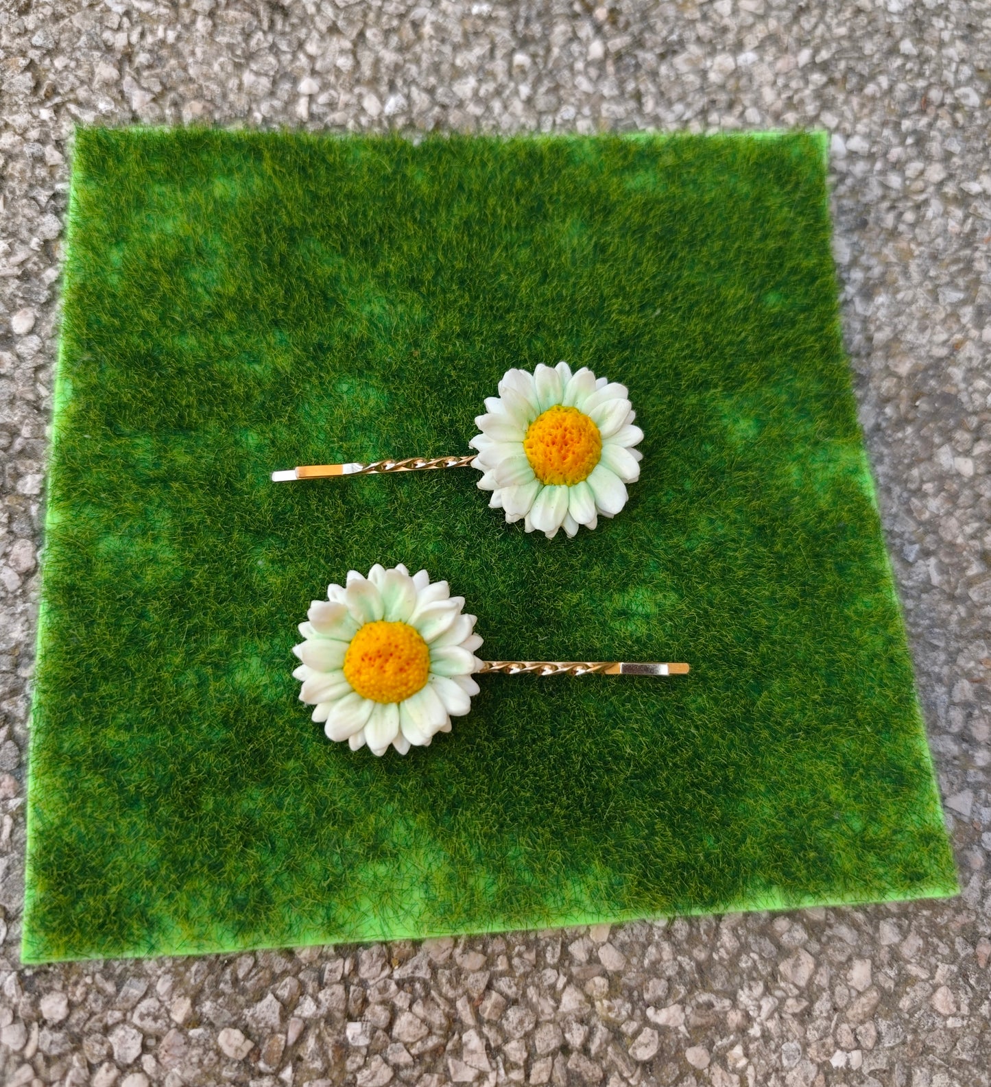 Horquillas Margarita | Blanco y Amarillo | Arcilla Polimérica | Pack 2 uds