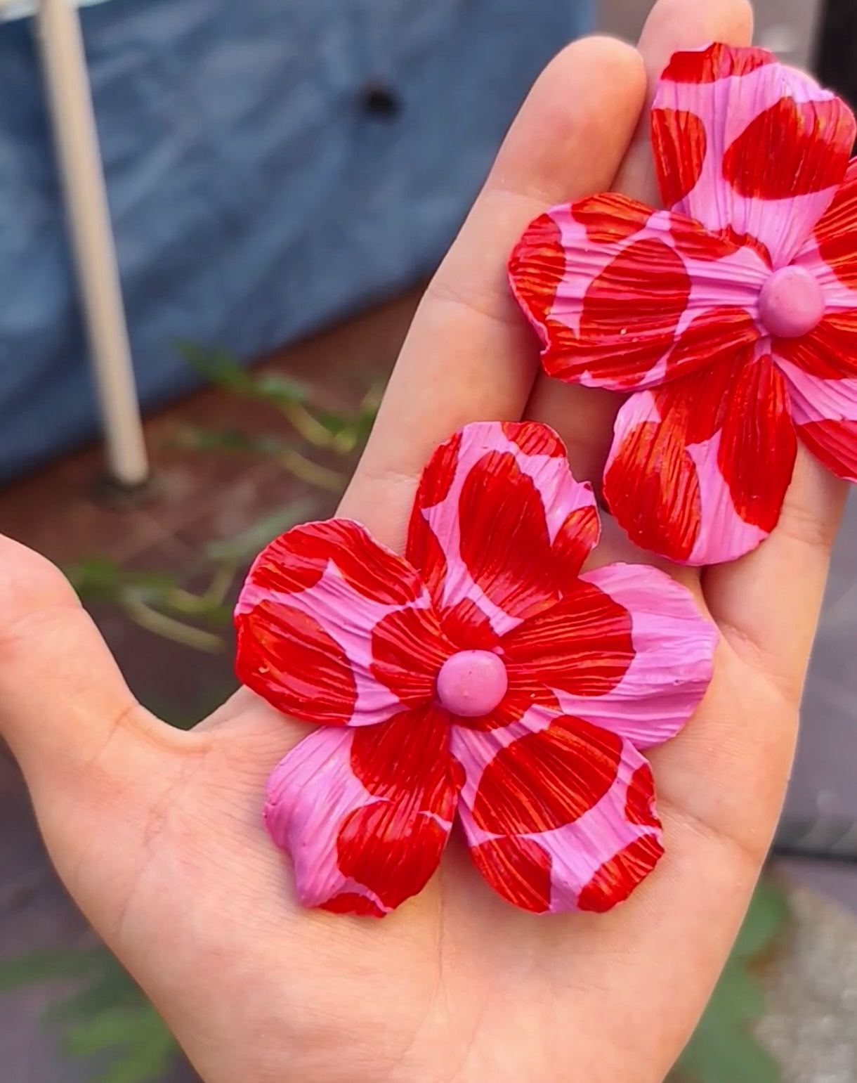 Pendientes Flor 5 Pétalos Fucsia y Rojo