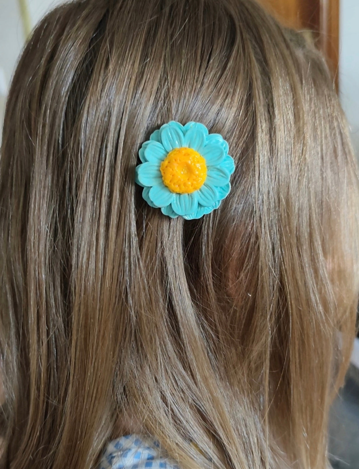 Pinza de Pelo Flor Azul Turquesa | Arcilla Polimérica | Hecha a Mano