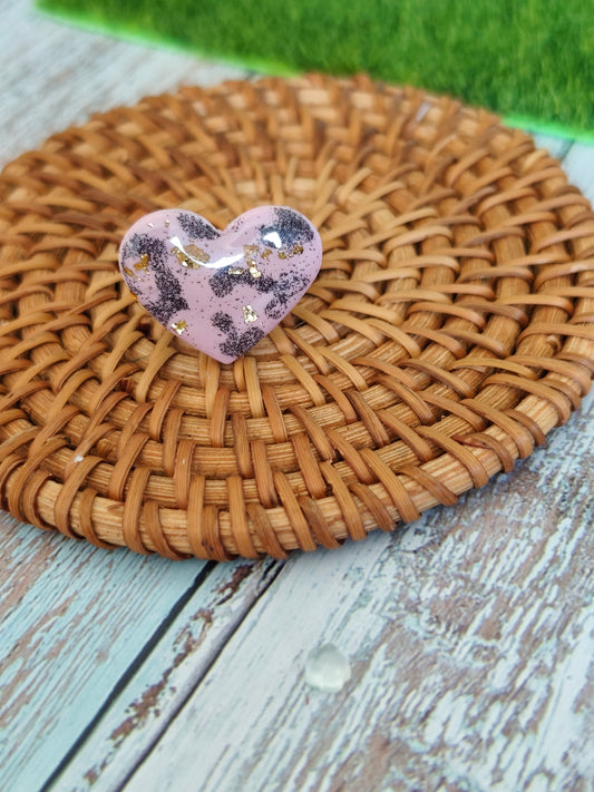 Anillo Corazón Rosa con Pan de Oro y Brillantina | Talla Ajustable | Diseño Único