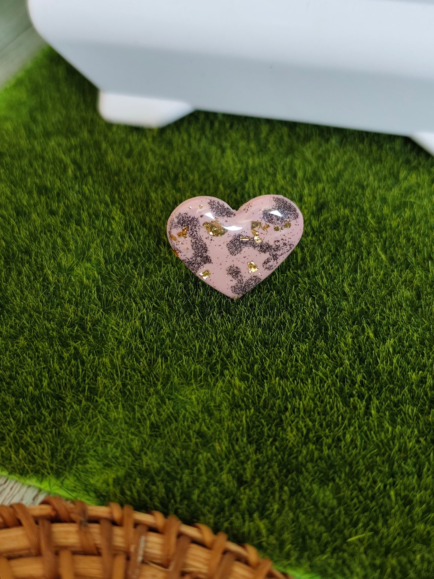 Anillo Corazón Rosa con Pan de Oro y Brillantina | Talla Ajustable | Diseño Único