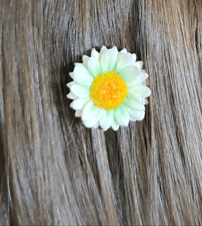 Horquillas Margarita | Blanco y Amarillo | Arcilla Polimérica | Pack 2 uds