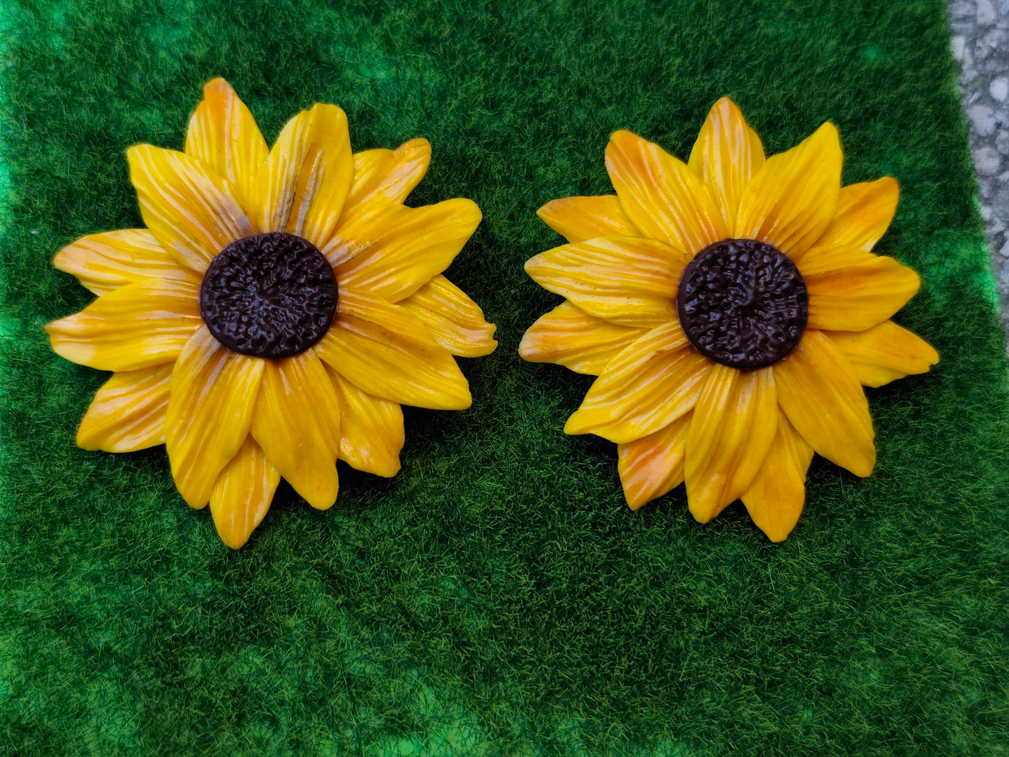 Pendientes Girasol | Flor Grande Amarilla | Arcilla Polimérica | Hecha a Mano