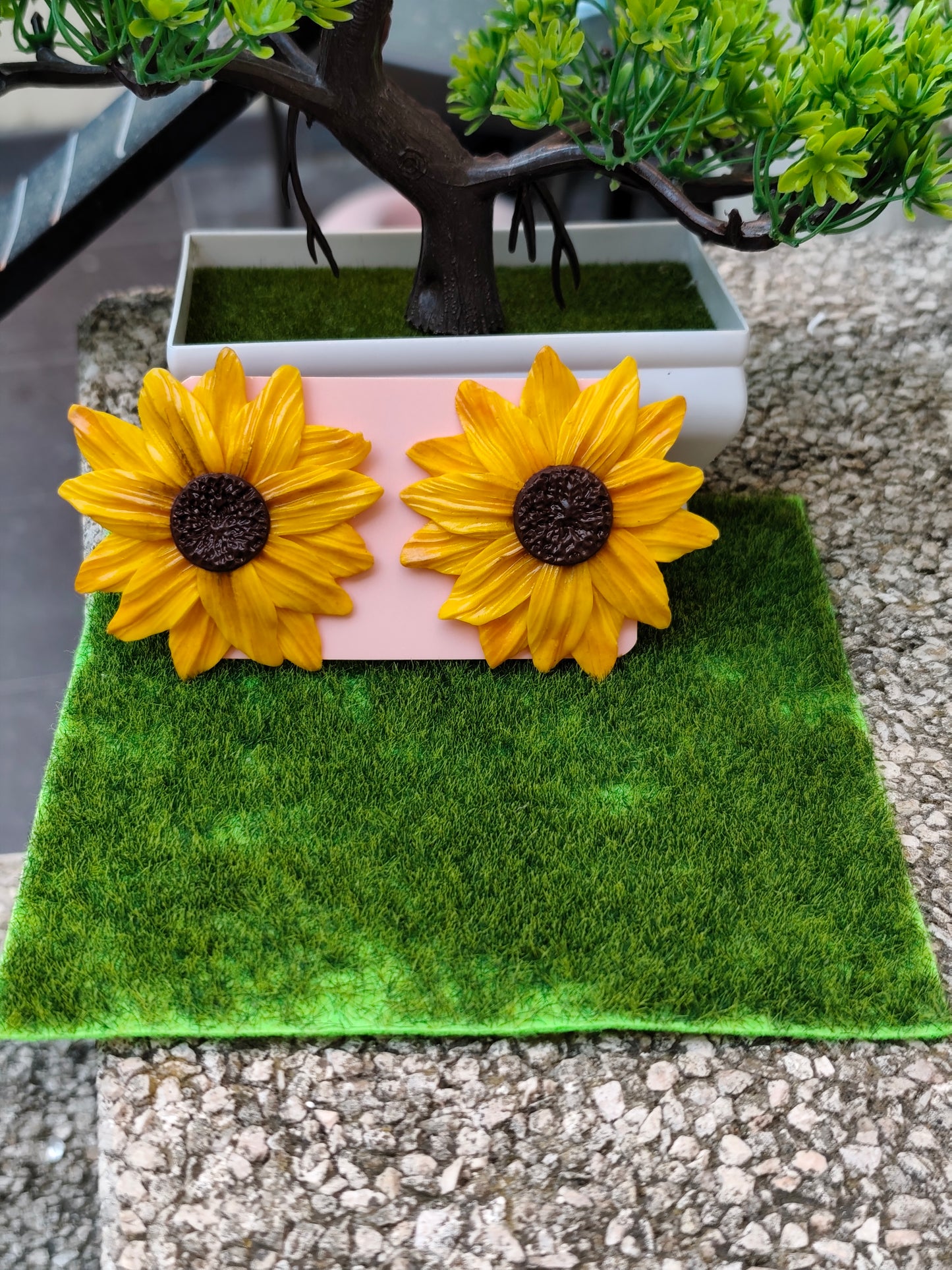 Pendientes Girasol | Flor Grande Amarilla | Arcilla Polimérica | Hecha a Mano