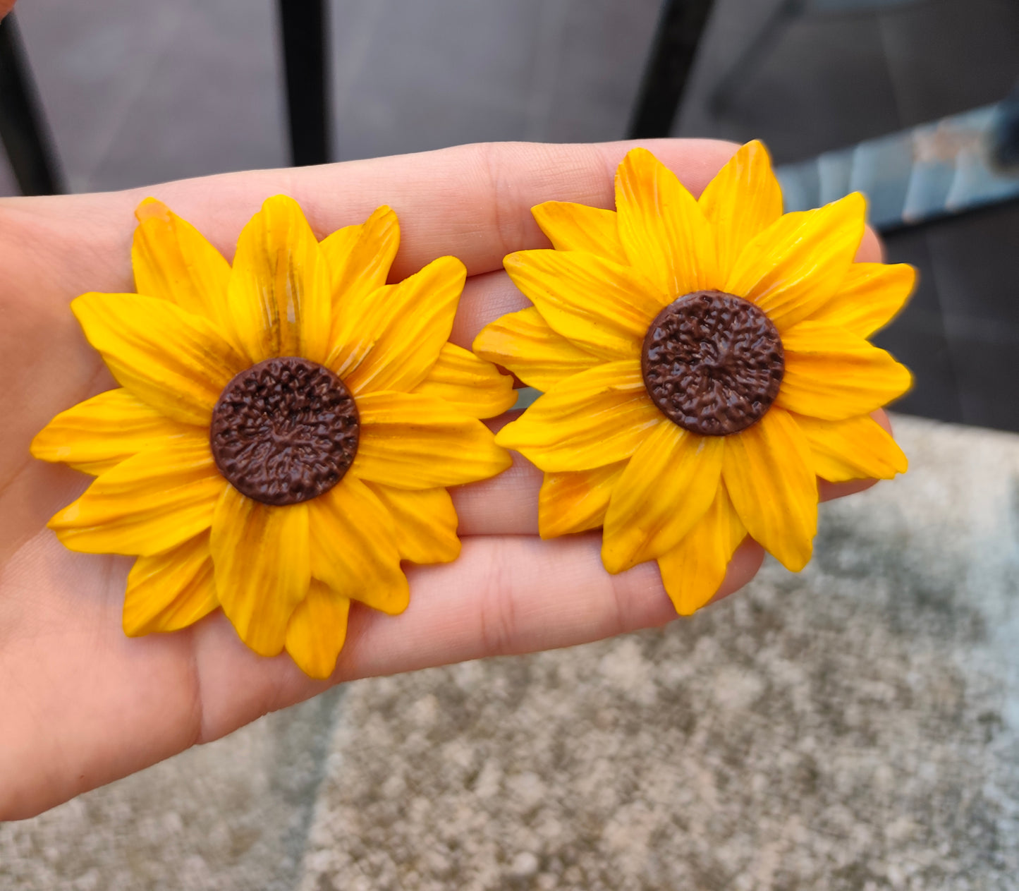 Pendientes Girasol | Flor Grande Amarilla | Arcilla Polimérica | Hecha a Mano