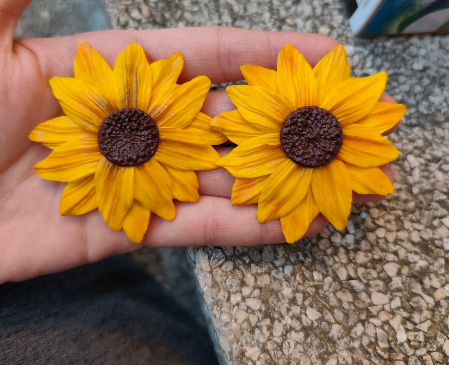 Pendientes Girasol | Flor Grande Amarilla | Arcilla Polimérica | Hecha a Mano