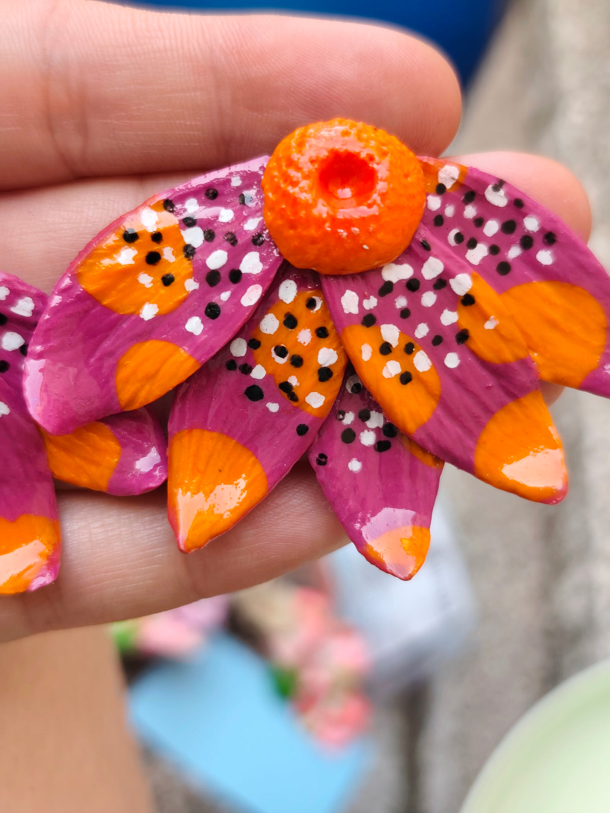 Pendientes Equinácea Fucsia y Naranja · Halloween Edición Limitada