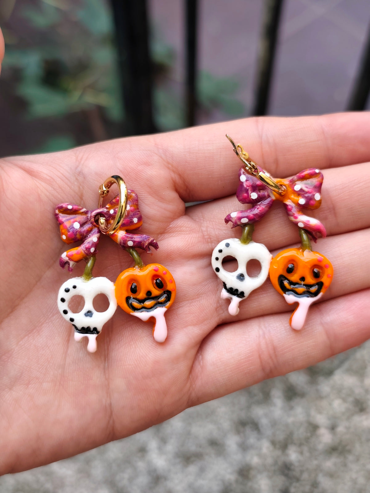 Pendientes Calavera y Calabaza con Lazo · Halloween Edición Limitada