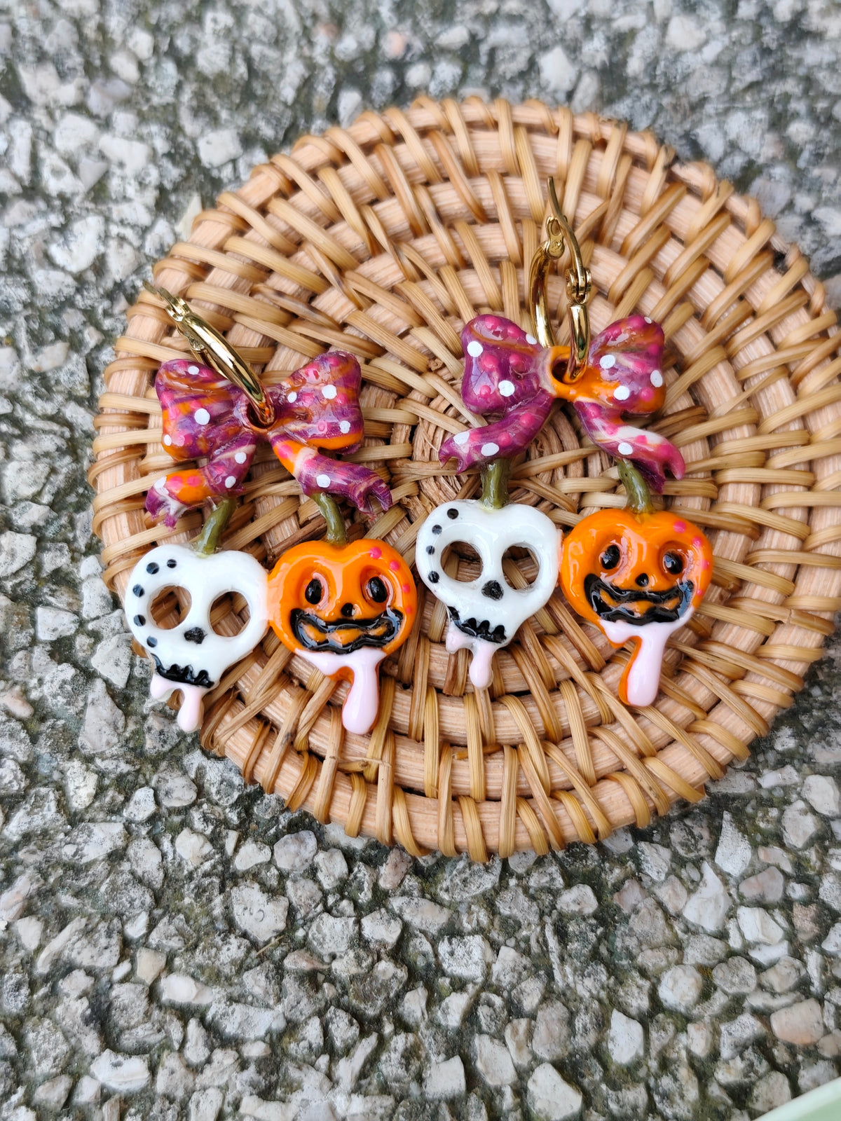Pendientes Calavera y Calabaza con Lazo · Halloween Edición Limitada