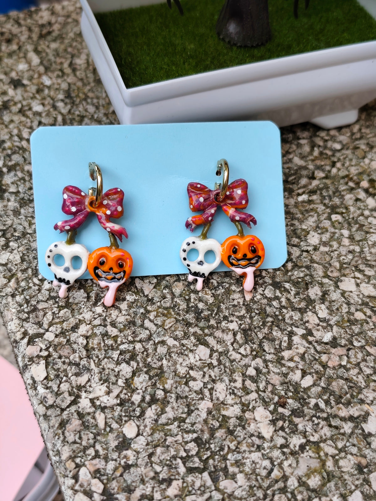 Pendientes Calavera y Calabaza con Lazo · Halloween Edición Limitada