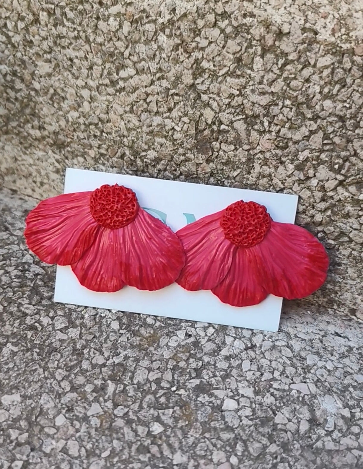 Pendientes Media Flor Fucsia y Roja | Arcilla Polimérica