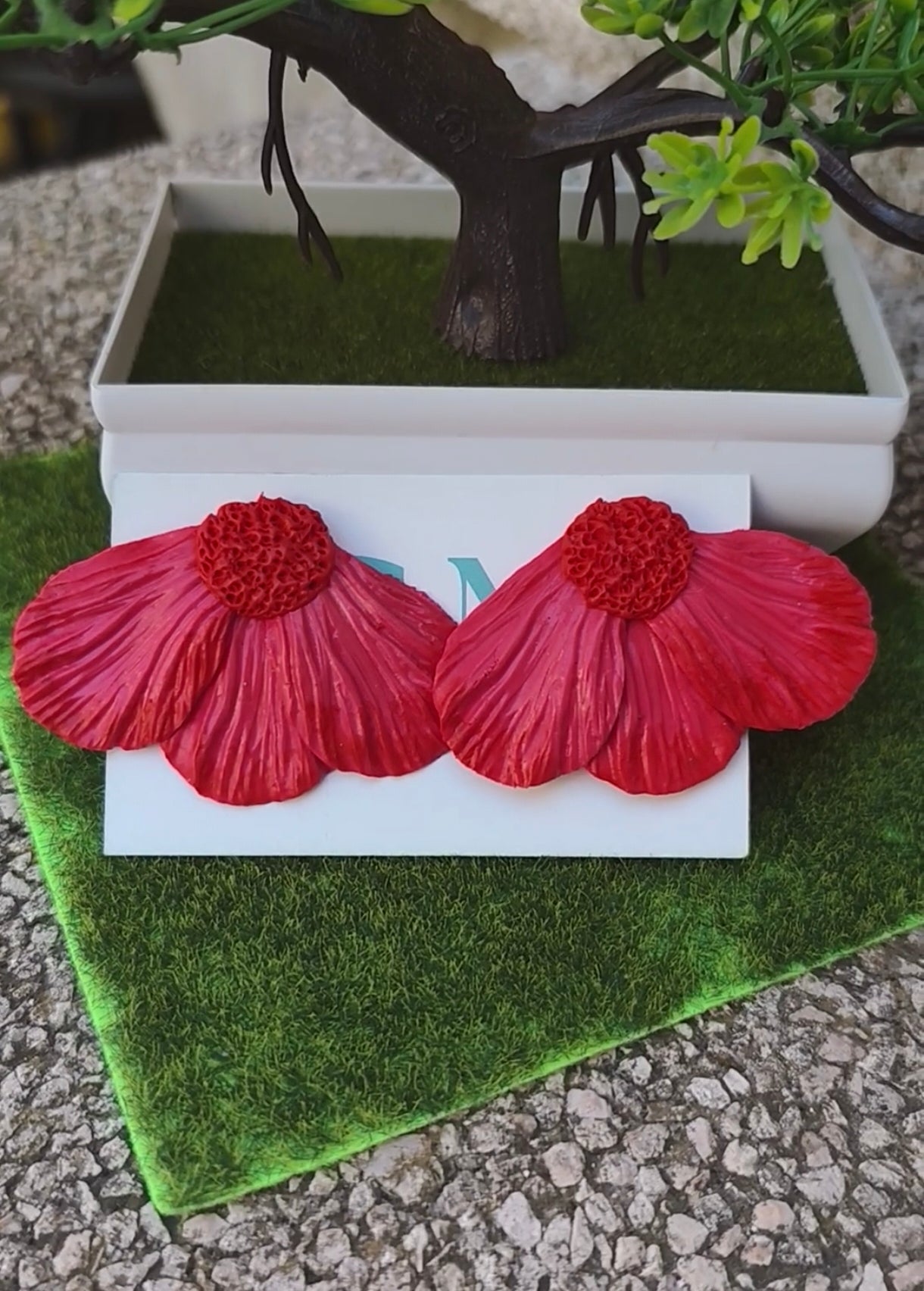 Pendientes Media Flor Fucsia y Roja | Arcilla Polimérica