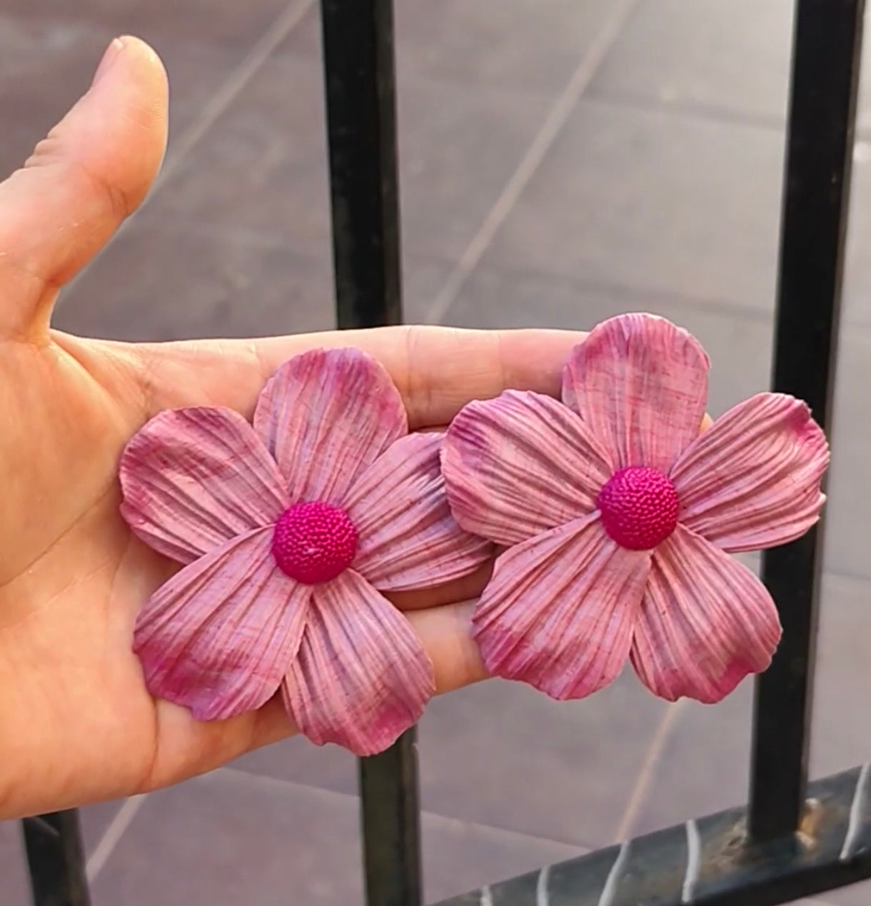 Pendientes Flor Rosa de 5 Pétalos | Arcilla Polimérica