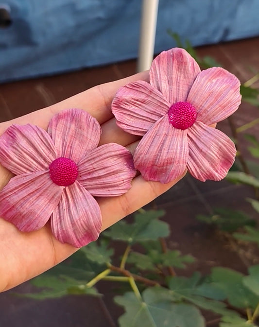 Pendientes Flor Rosa de 5 Pétalos | Arcilla Polimérica