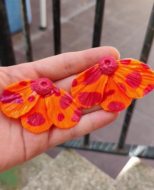 Pendientes Media Flor Neón | Naranja y Fucsia | Arcilla Polimérica