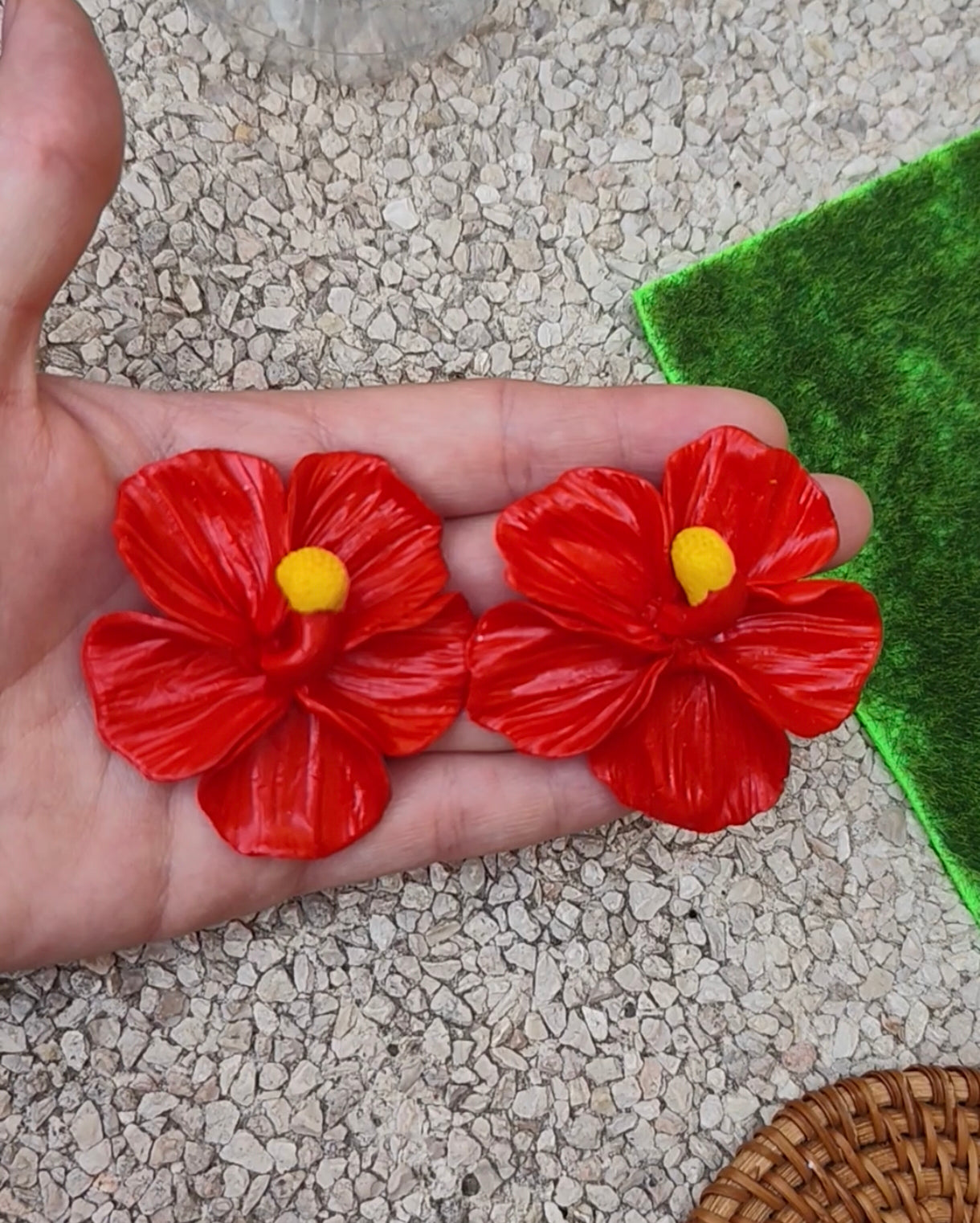 Pendientes Hibisco Rojo Artesanal