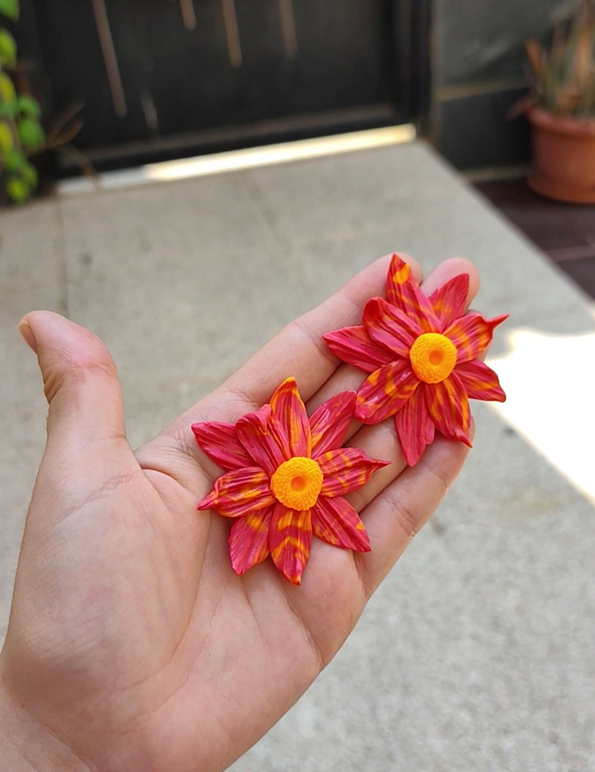 Pendientes Flor Frambuesa Artesanal