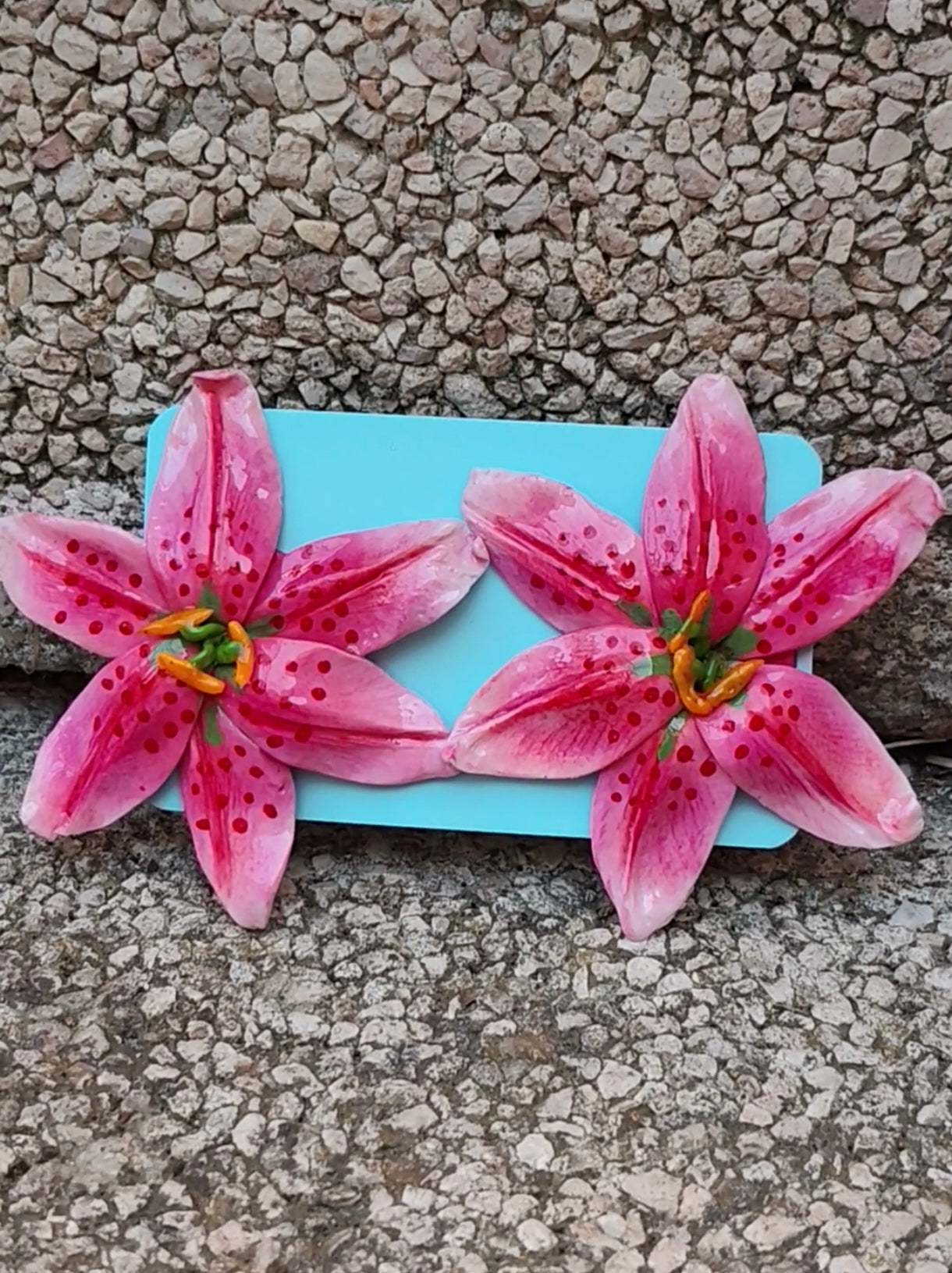 Pendientes Lirio Tropical | Rosa y Naranja | Arcilla Polimérica