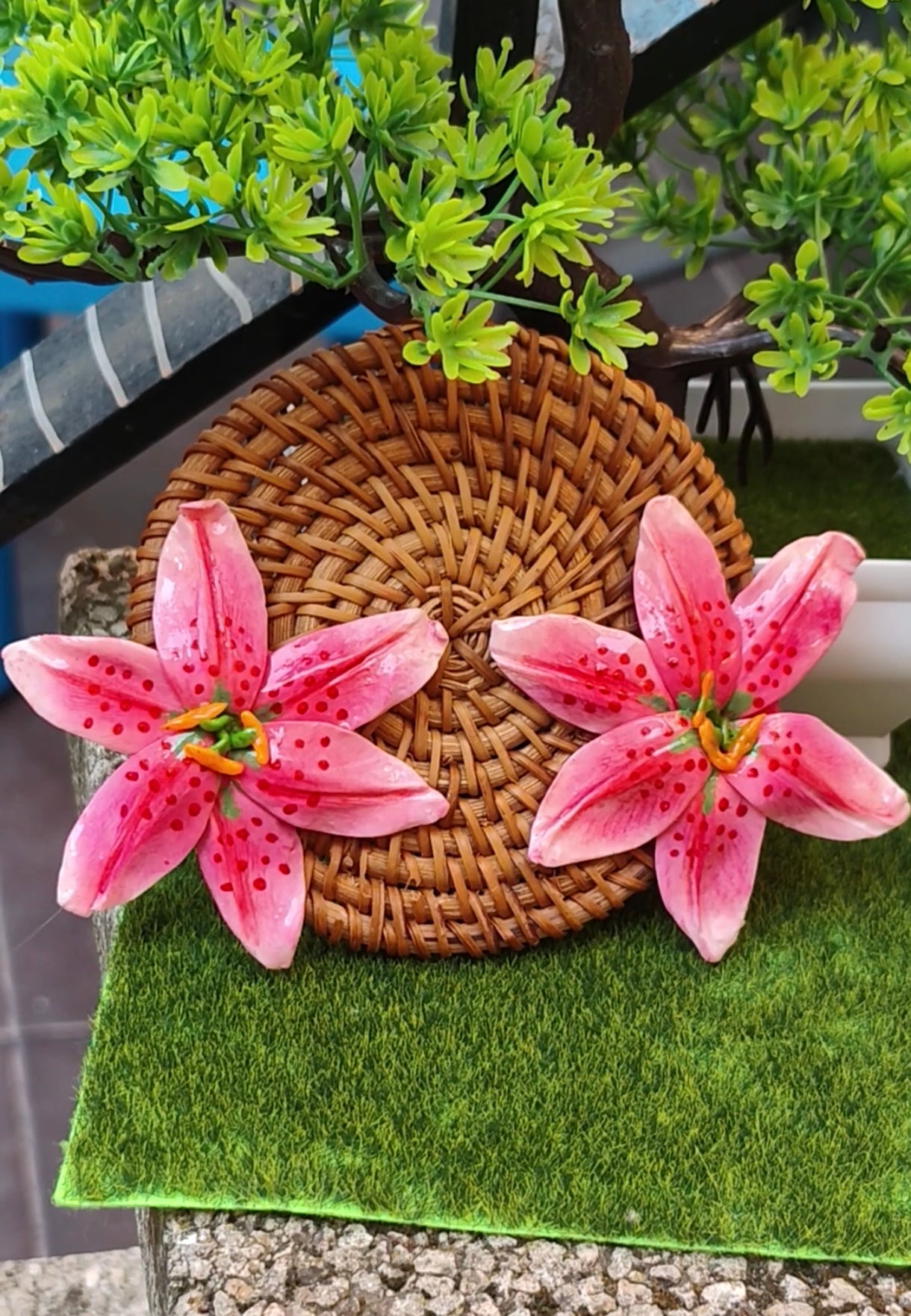 Pendientes Lirio Tropical | Rosa y Naranja | Arcilla Polimérica