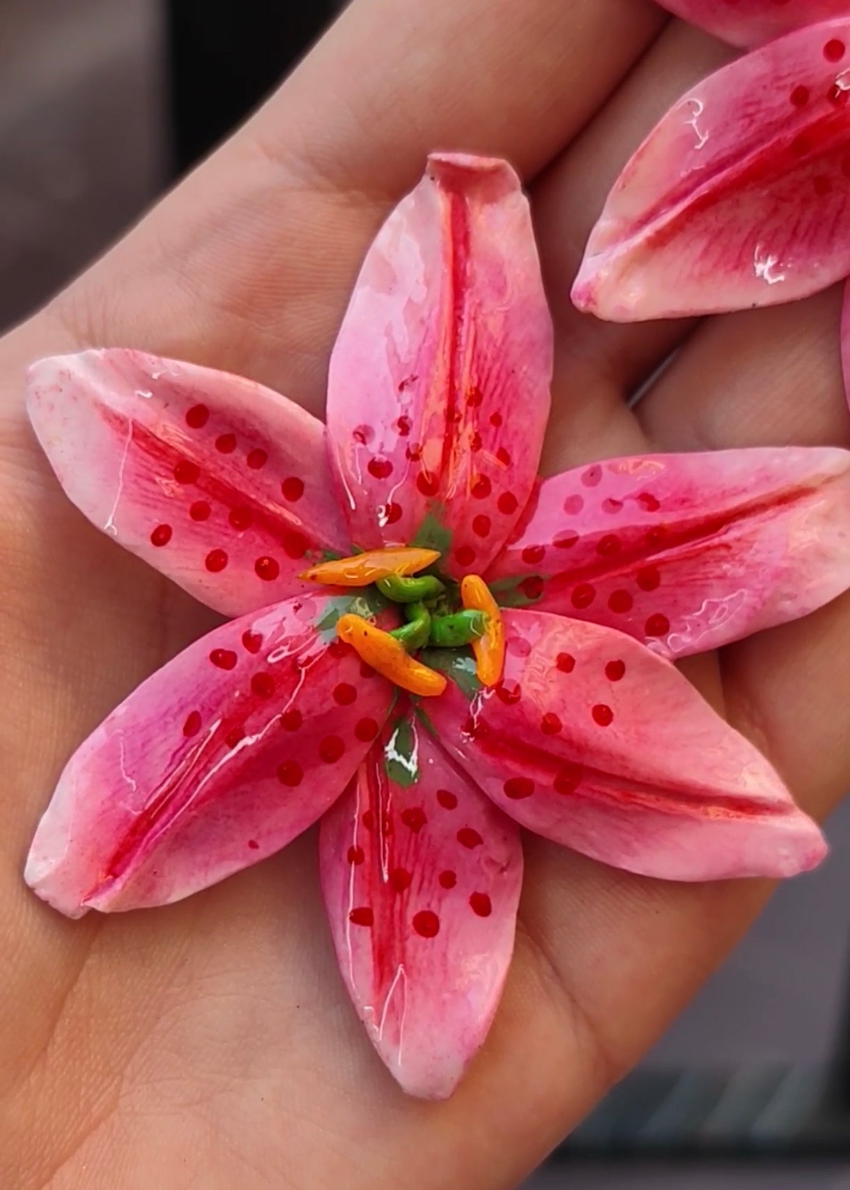 Pendientes Lirio Tropical | Rosa y Naranja | Arcilla Polimérica