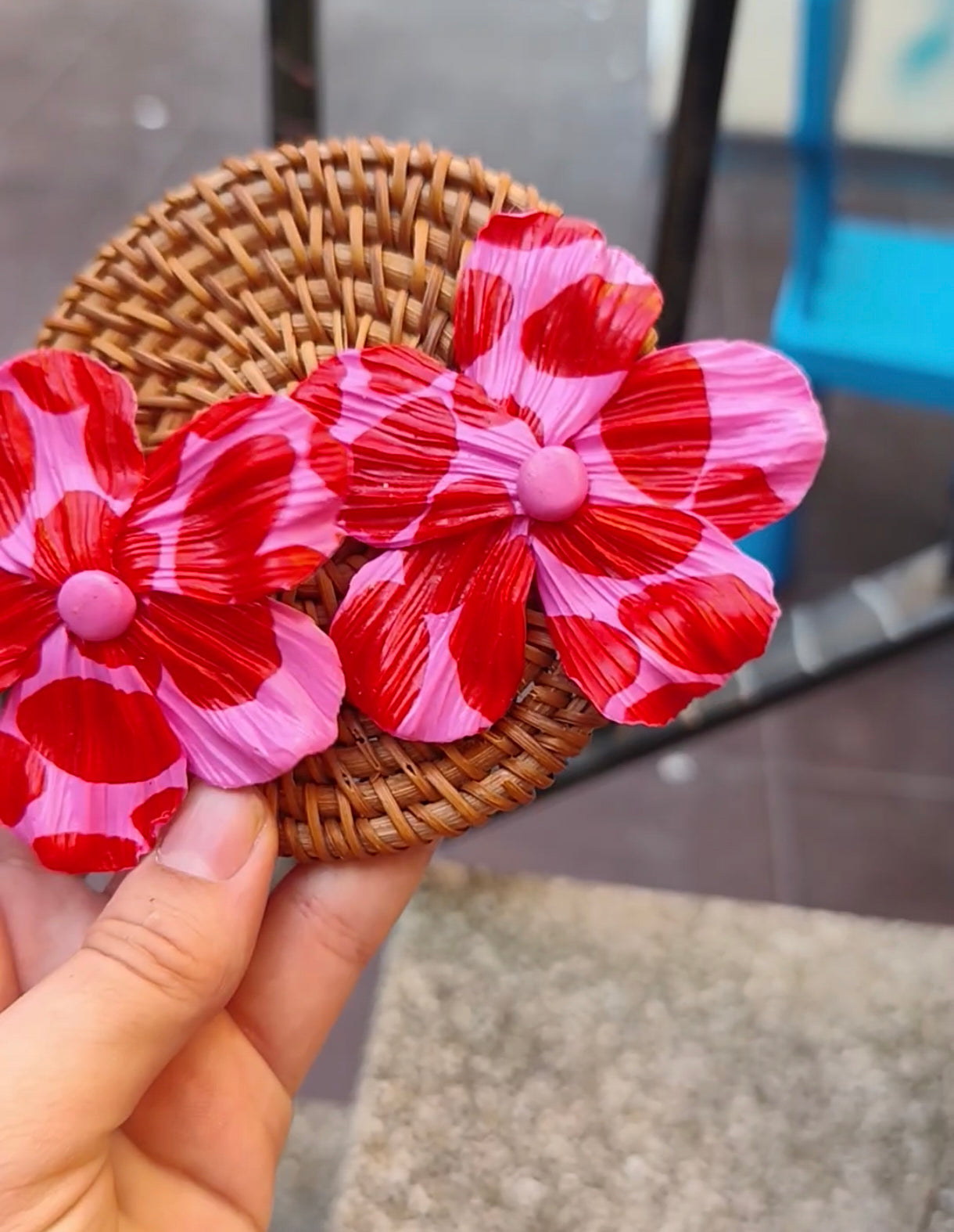 Pendientes Flor 5 Pétalos Fucsia y Rojo
