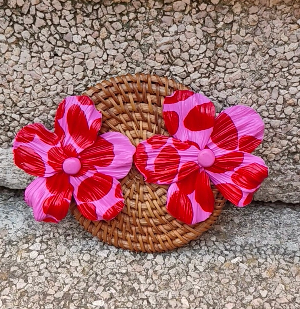 Pendientes Flor 5 Pétalos Fucsia y Rojo