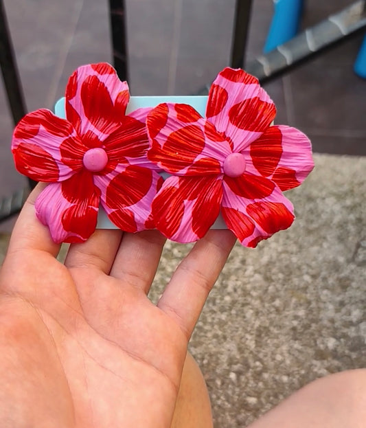 Pendientes Flor 5 Pétalos Fucsia y Rojo