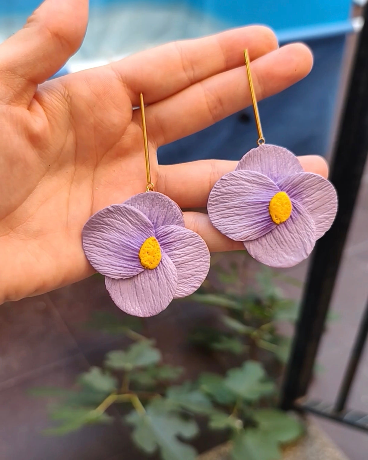 Pendientes Flor Lila Colgante
