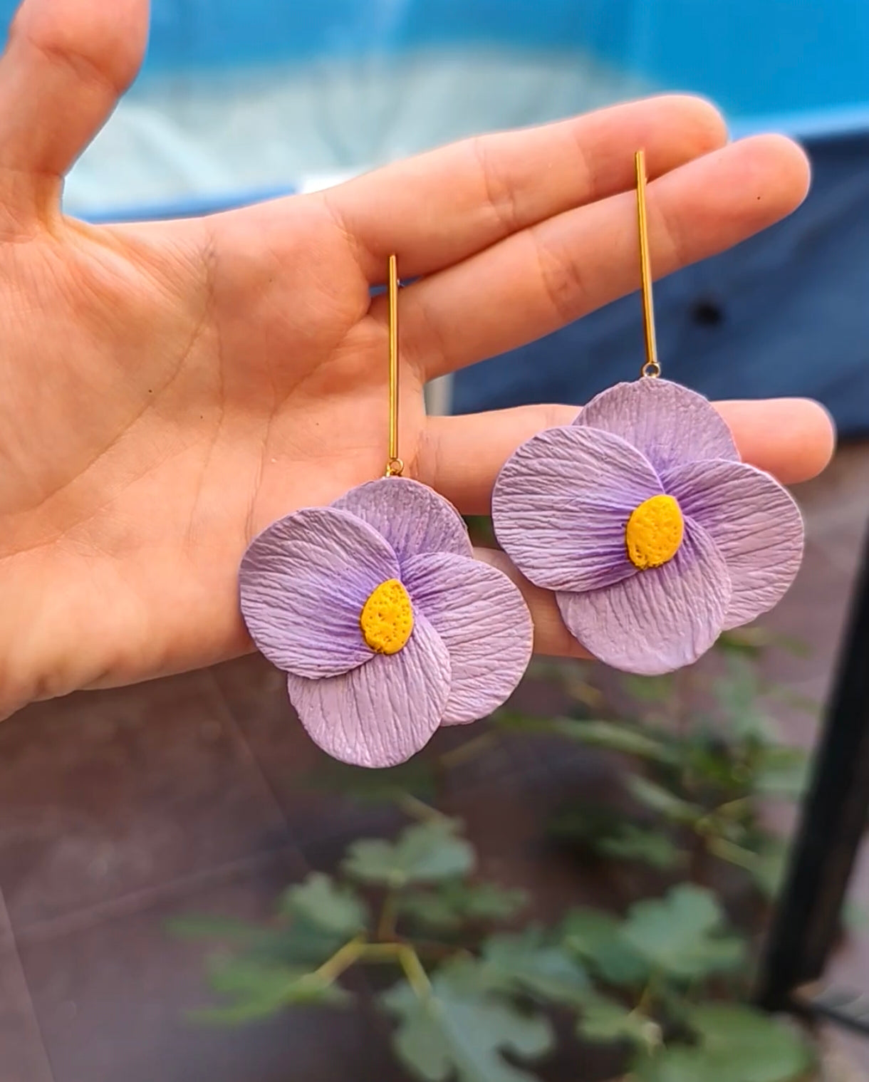 Pendientes Flor Lila Colgante