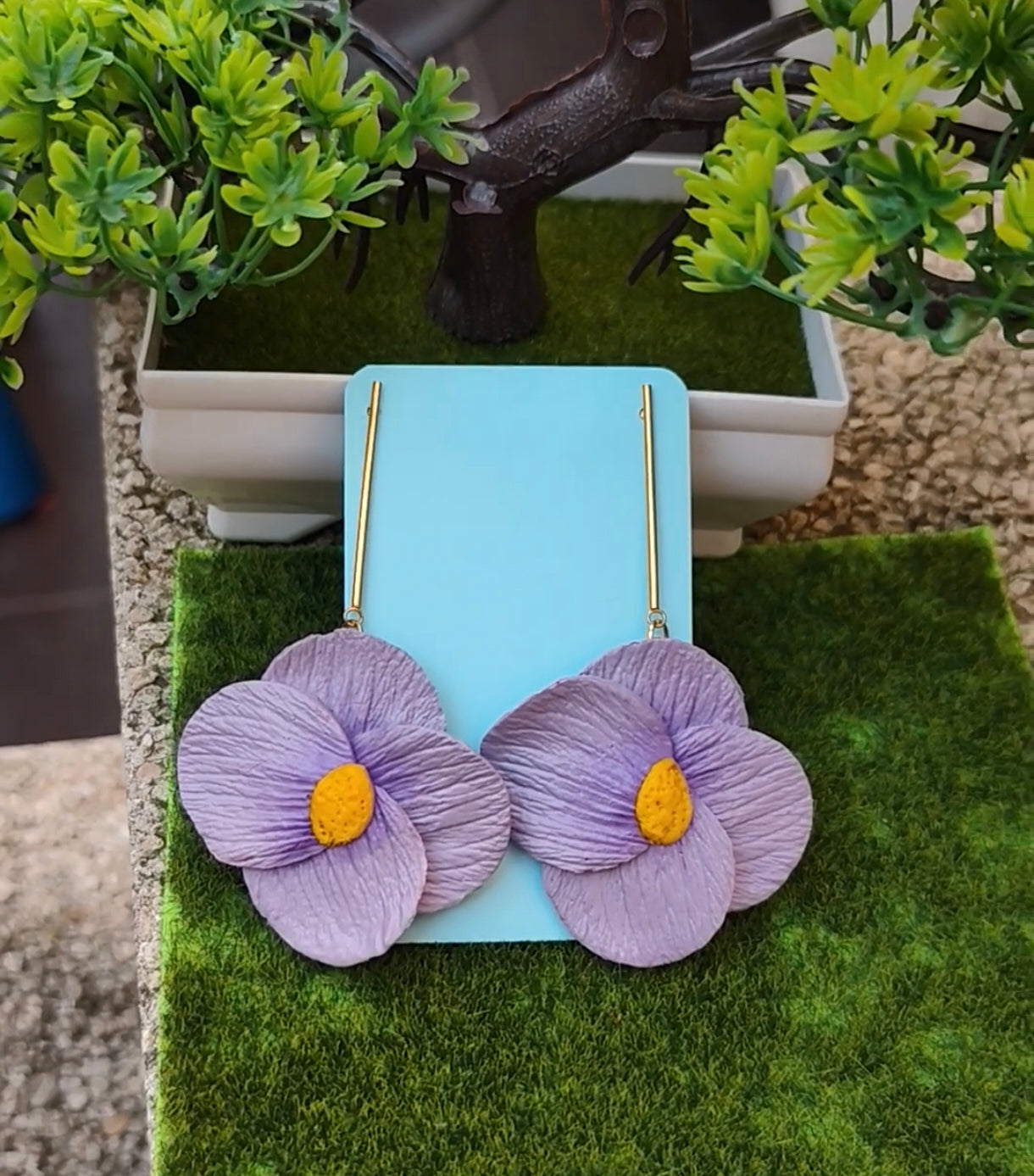 Pendientes Flor Lila Colgante