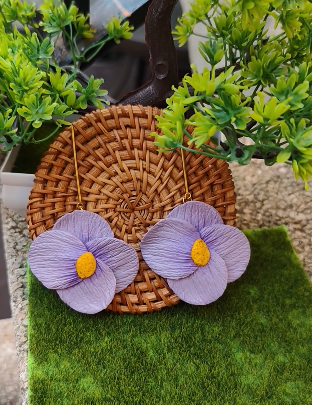 Pendientes Flor Lila Colgante