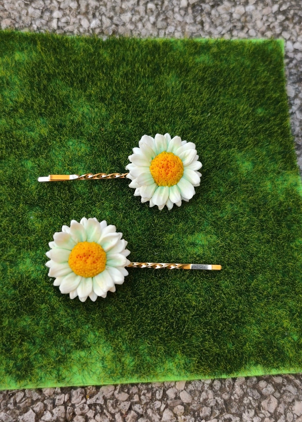 Horquillas Margarita | Blanco y Amarillo | Arcilla Polimérica | Pack 2 uds