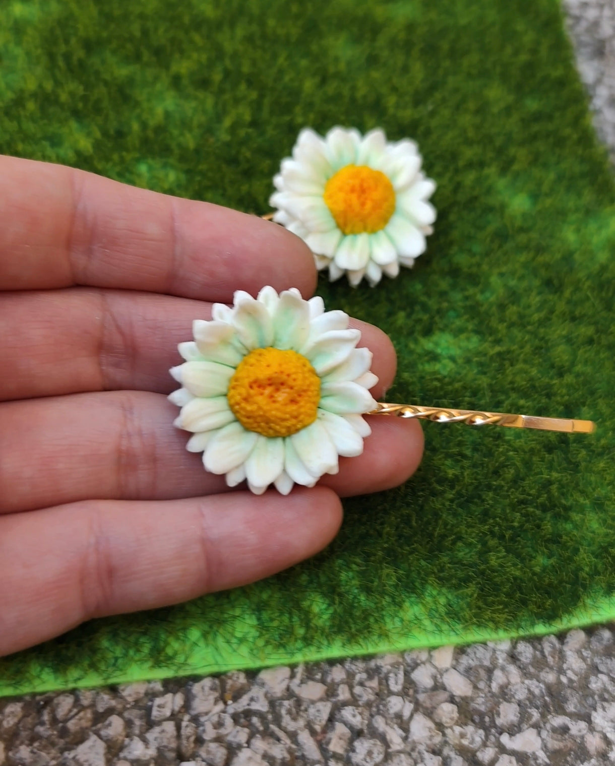 Horquillas Margarita | Blanco y Amarillo | Arcilla Polimérica | Pack 2 uds