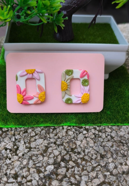 Pendientes Rectángulo Floral | Edición Única | Arcilla Polimérica | Hecha a Mano