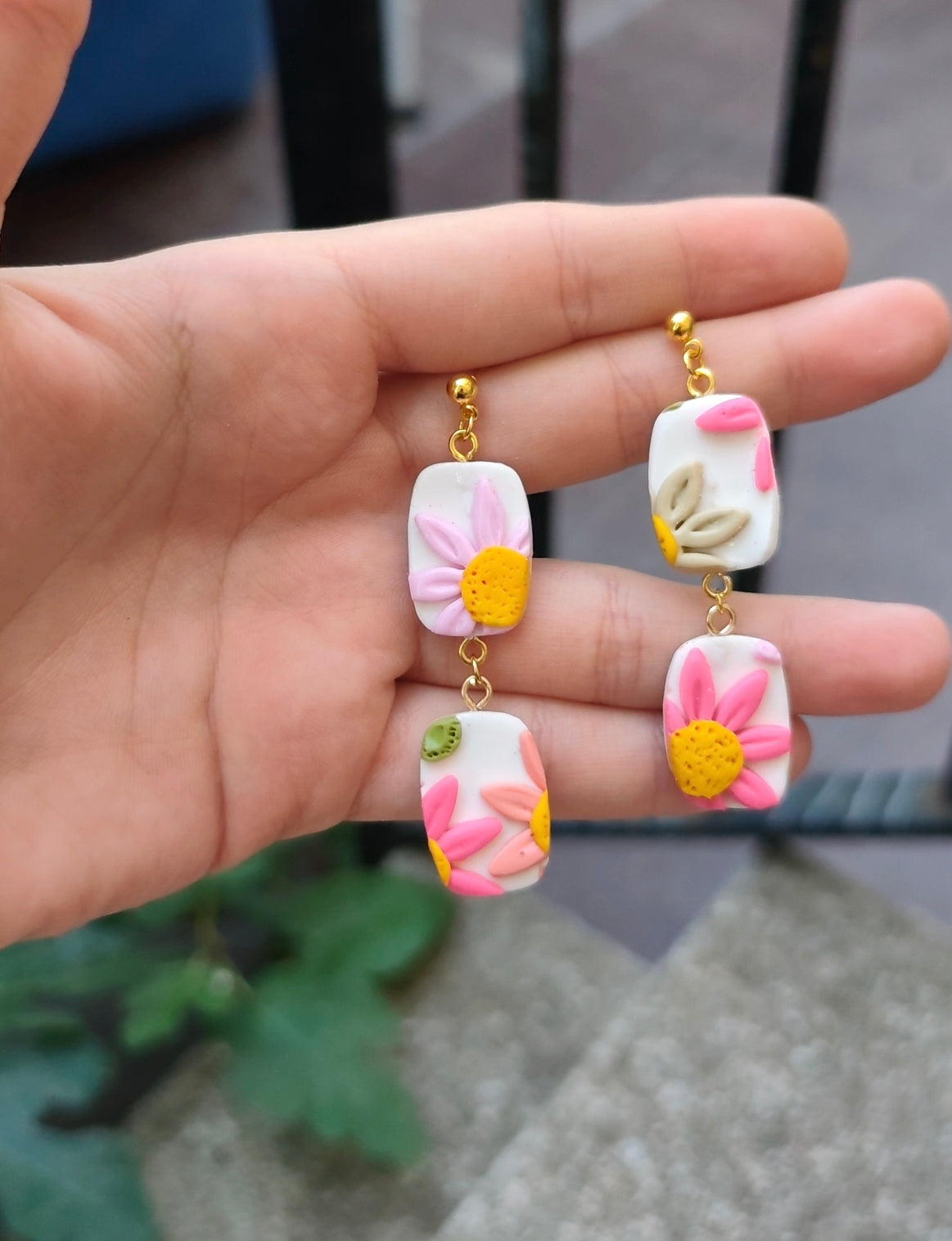 Pendientes Colgantes Dobles Floral | Edición Única | Arcilla Polimérica | Hecha a Mano