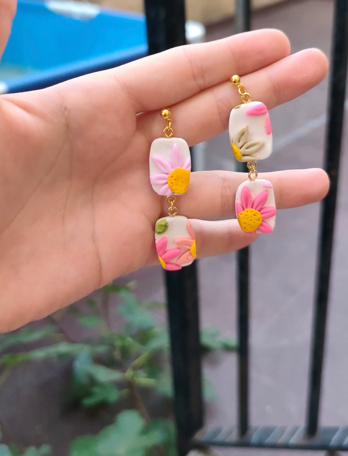 Pendientes Colgantes Dobles Floral | Edición Única | Arcilla Polimérica | Hecha a Mano