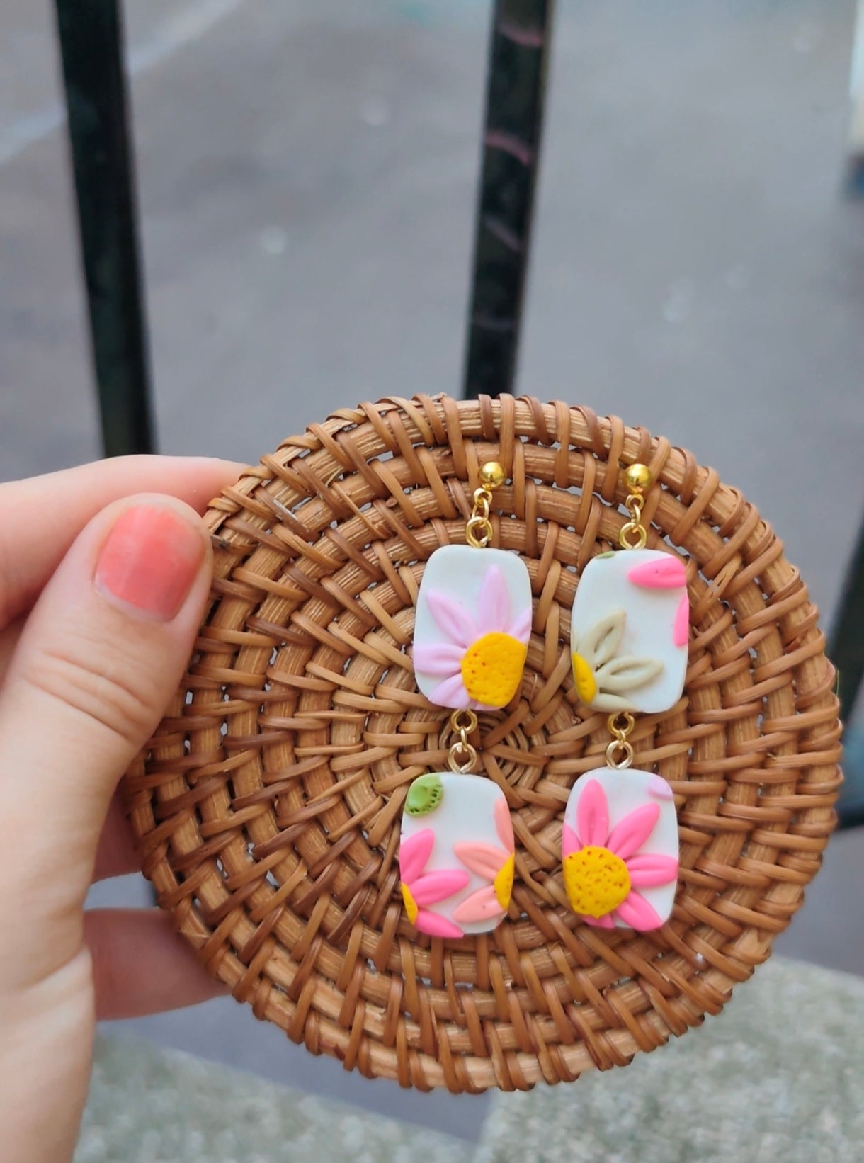 Pendientes Colgantes Dobles Floral | Edición Única | Arcilla Polimérica | Hecha a Mano