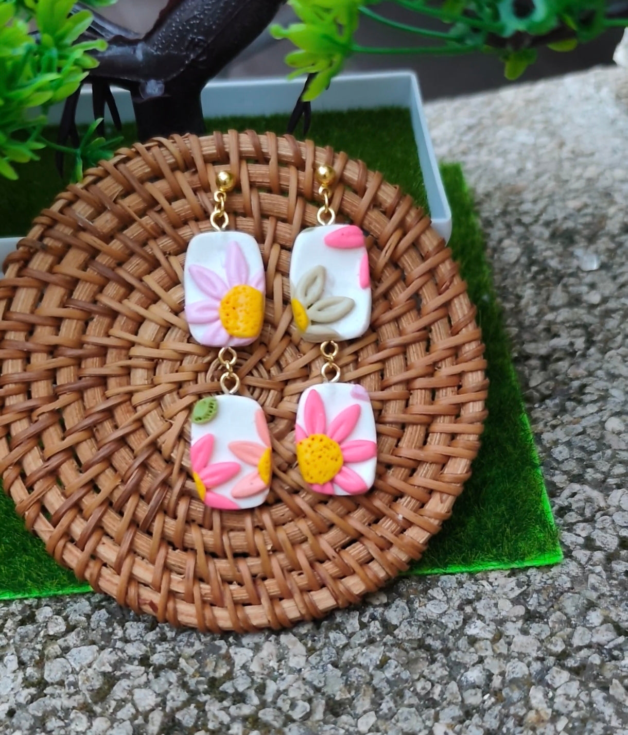 Pendientes Colgantes Dobles Floral | Edición Única | Arcilla Polimérica | Hecha a Mano