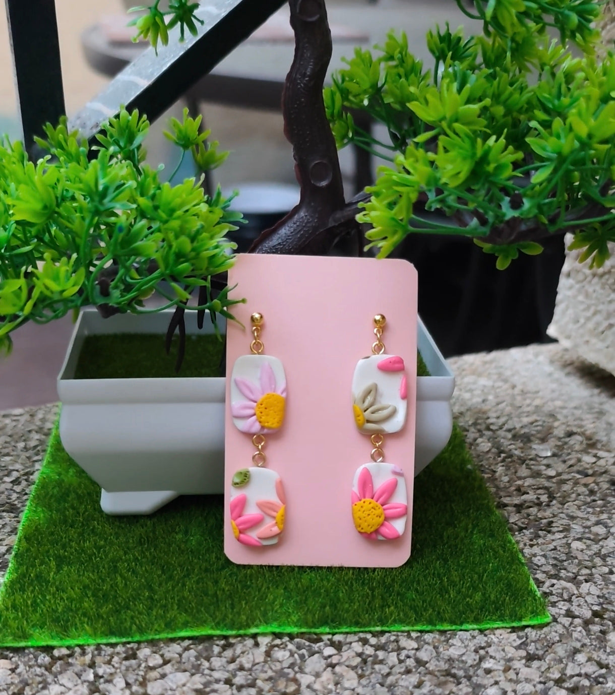 Pendientes Colgantes Dobles Floral | Edición Única | Arcilla Polimérica | Hecha a Mano