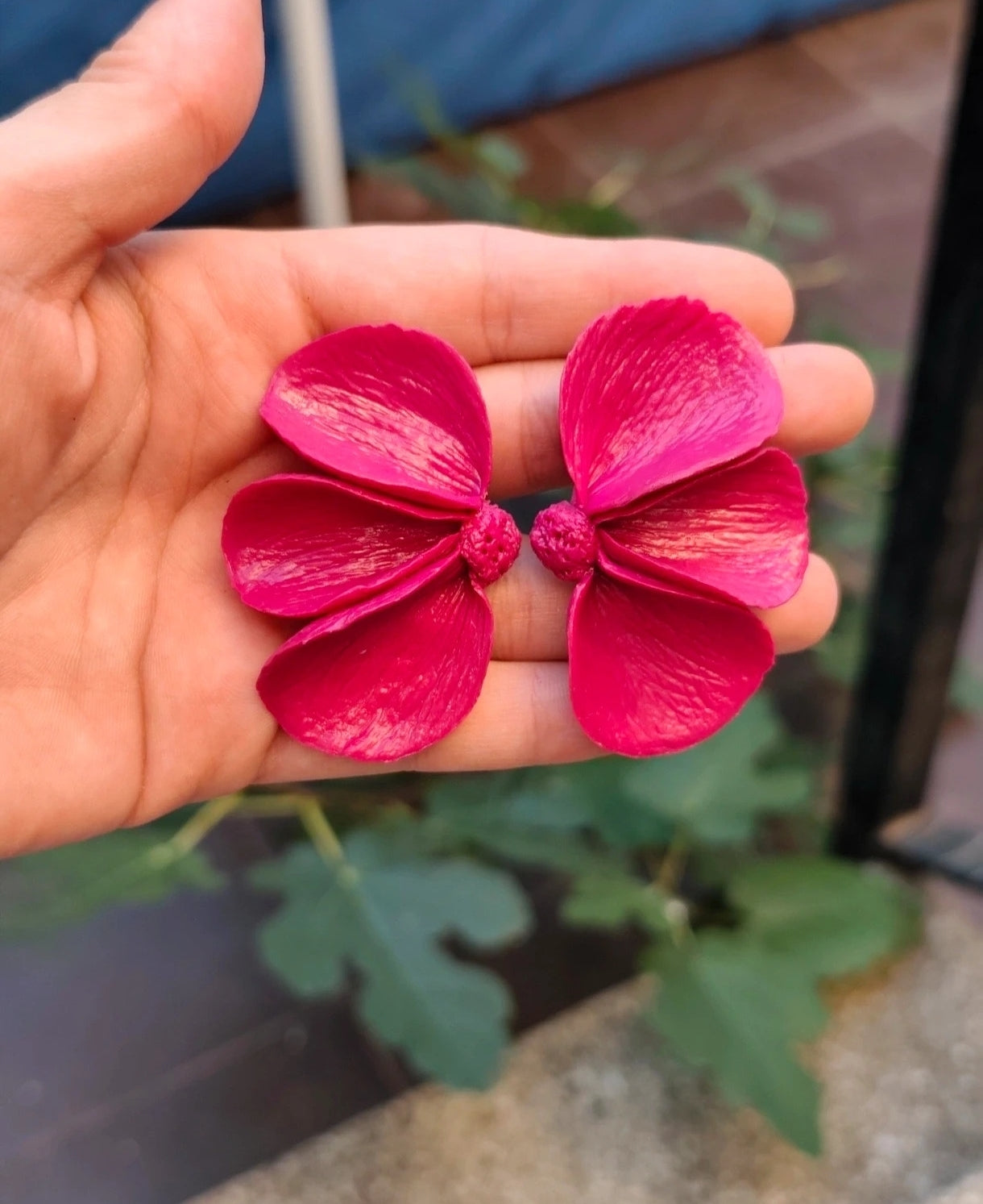 Pendientes Ciclamino | Flor Grande Fucsia | Arcilla Polimérica | Hecha a Mano
