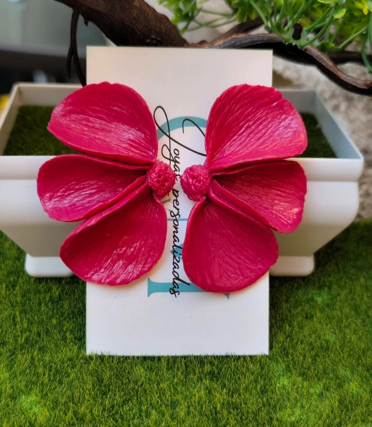 Pendientes Ciclamino | Flor Grande Fucsia | Arcilla Polimérica | Hecha a Mano