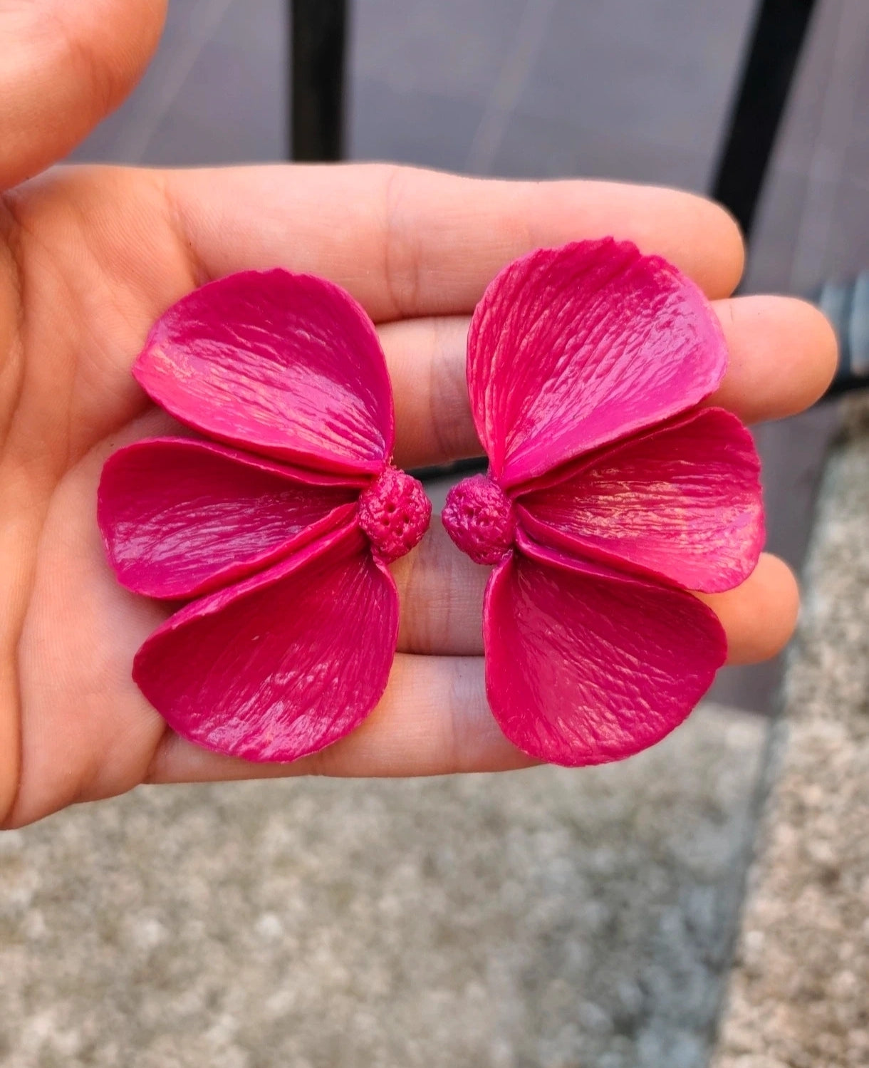 Pendientes Ciclamino | Flor Grande Fucsia | Arcilla Polimérica | Hecha a Mano