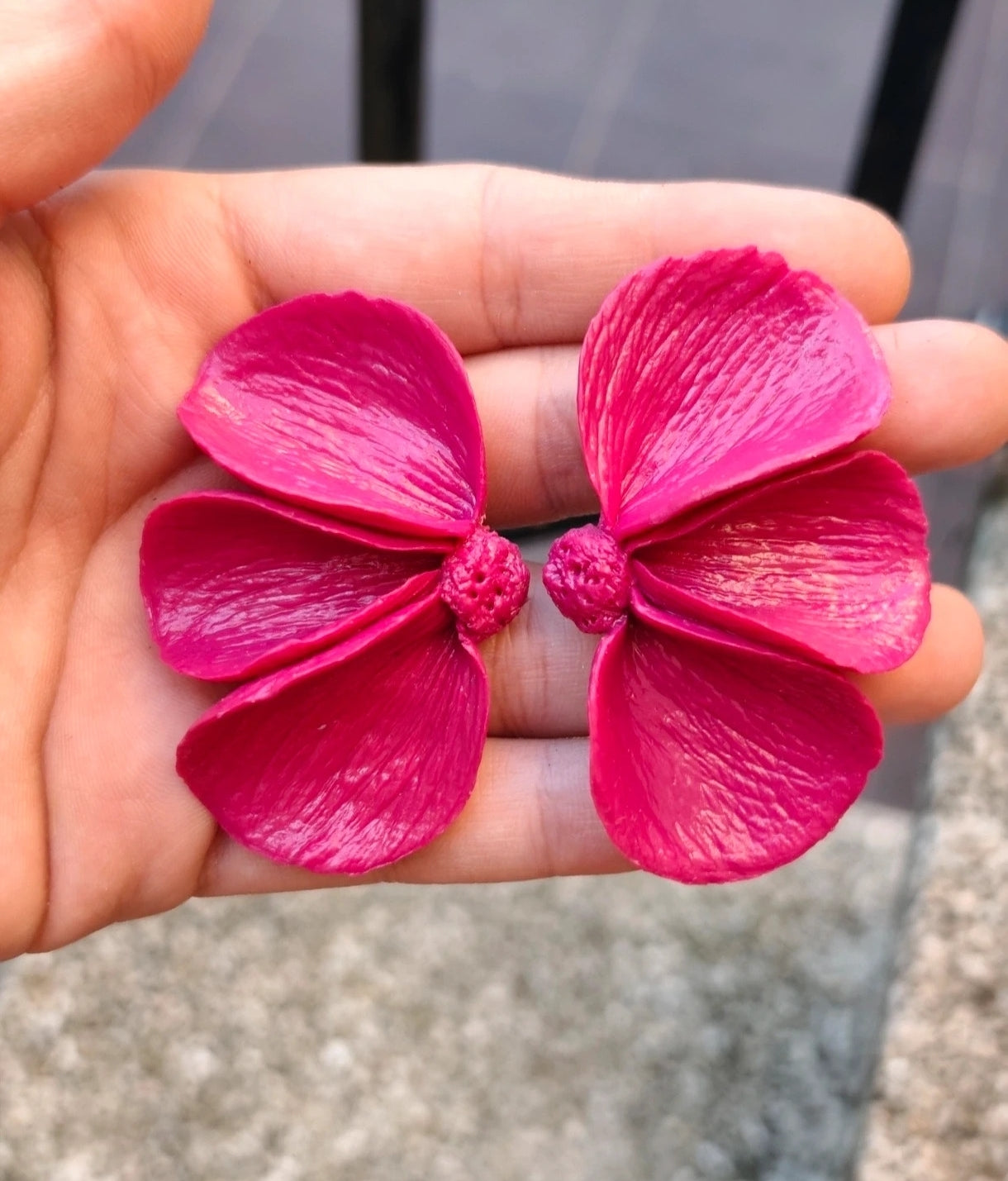 Pendientes Ciclamino | Flor Grande Fucsia | Arcilla Polimérica | Hecha a Mano