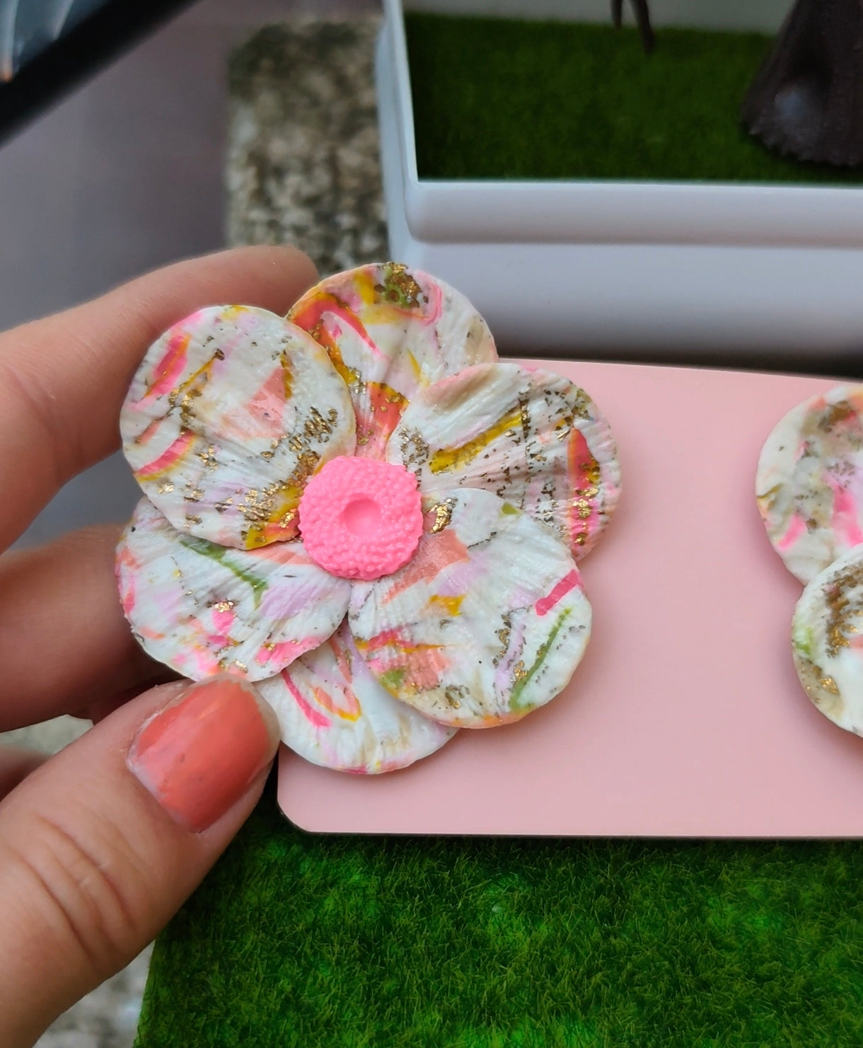 Pendientes Acuarela | Flor Grande Mármol Multicolor | Arcilla Polimérica | Hecha a Mano