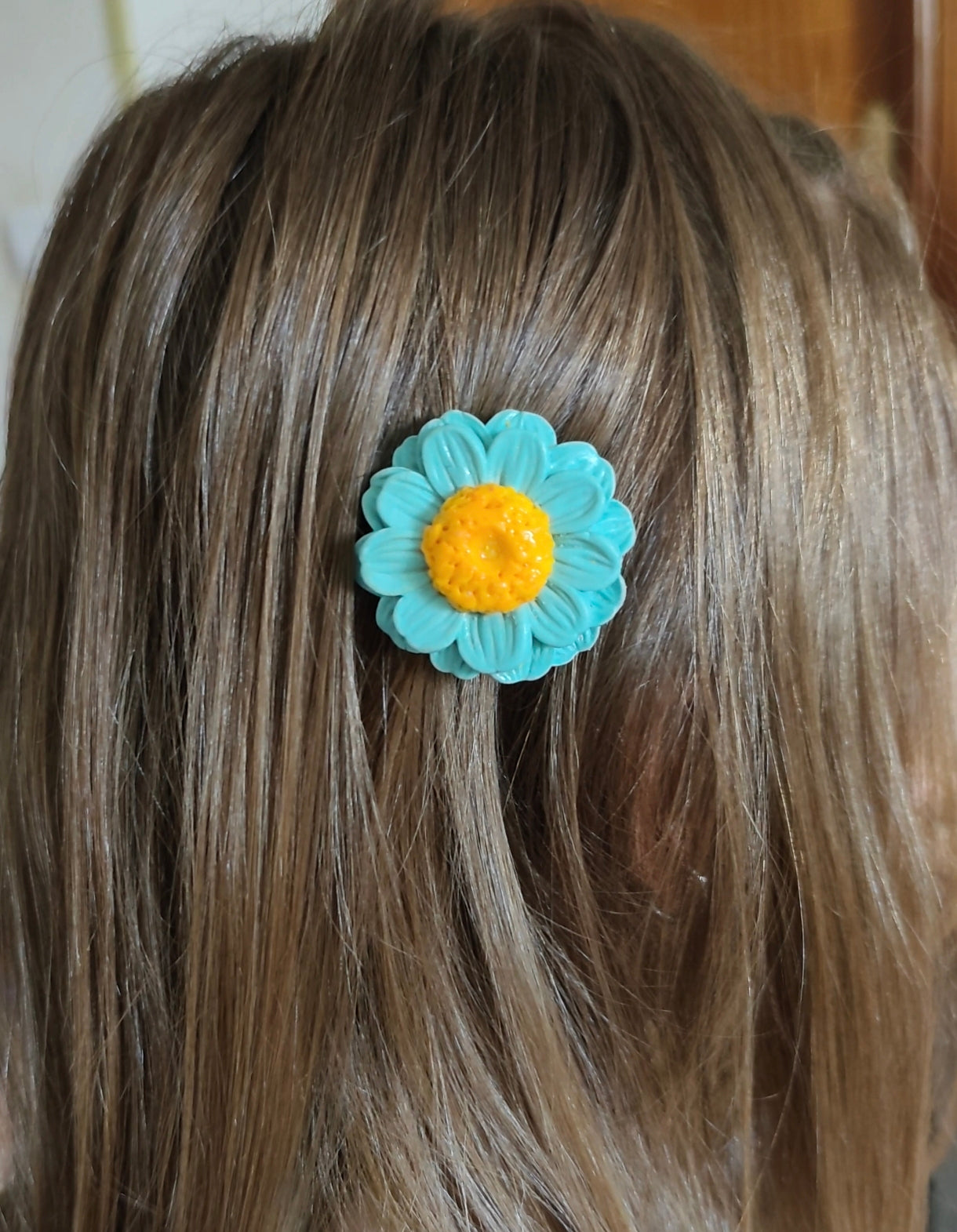 Pinza de Pelo Flor Azul Turquesa | Arcilla Polimérica | Hecha a Mano