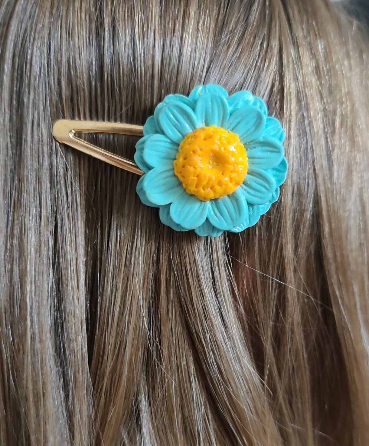 Pinza de Pelo Flor Azul Turquesa | Arcilla Polimérica | Hecha a Mano