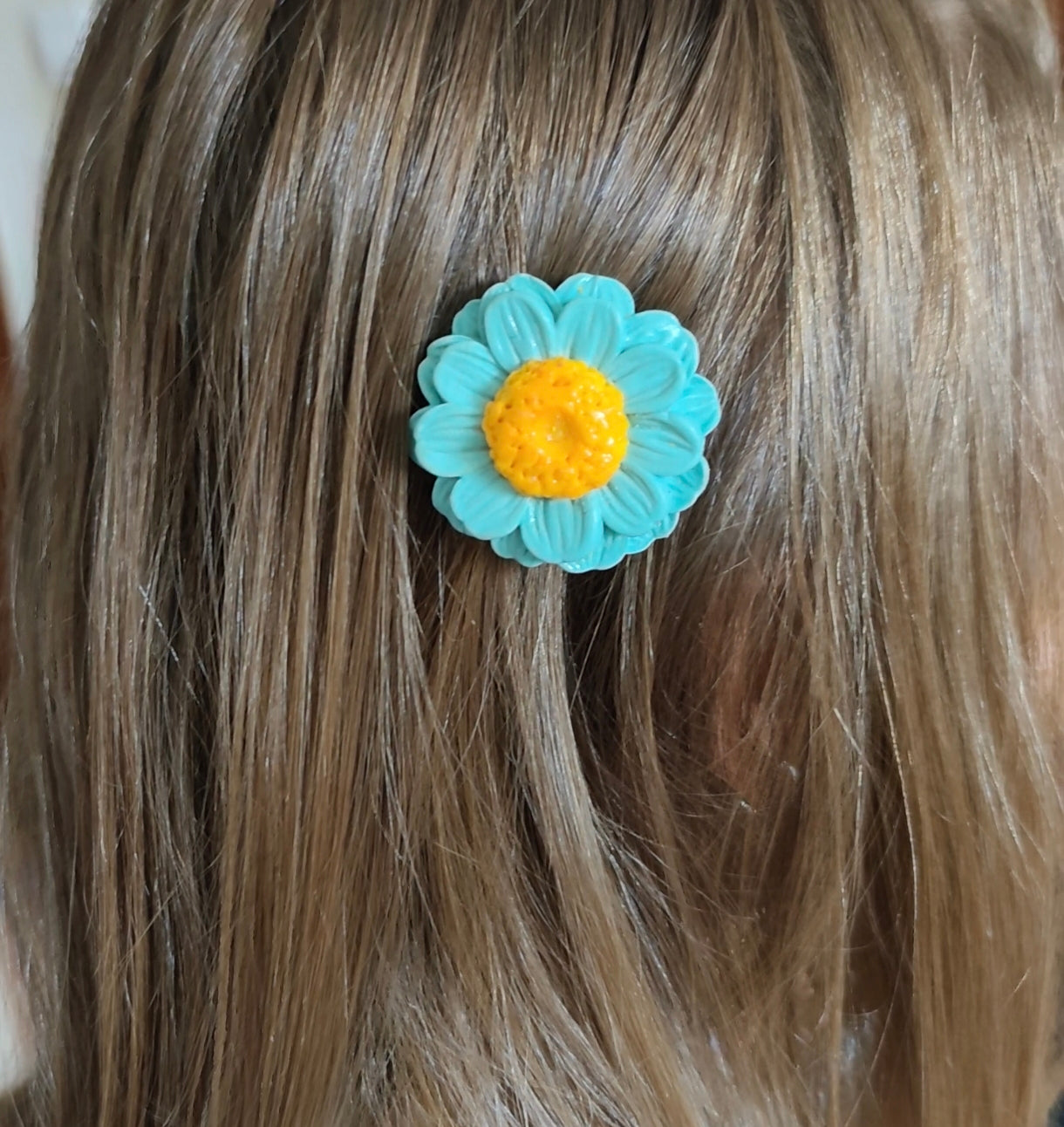 Pinza de Pelo Flor Azul Turquesa | Arcilla Polimérica | Hecha a Mano