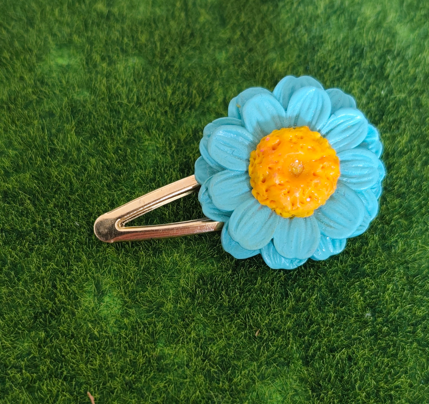 Pinza de Pelo Flor Azul Turquesa | Arcilla Polimérica | Hecha a Mano